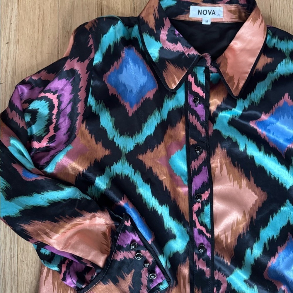 Amazing Western Style Ikat Satin Dress or Coat - Picture 3 of 5